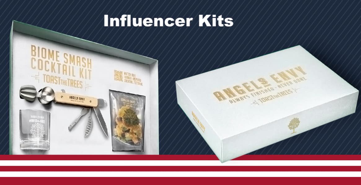Angel's Envy Biome Smash cocktail influencer kit with custom rigid box, glass, multi-tool, and foraged garnish.